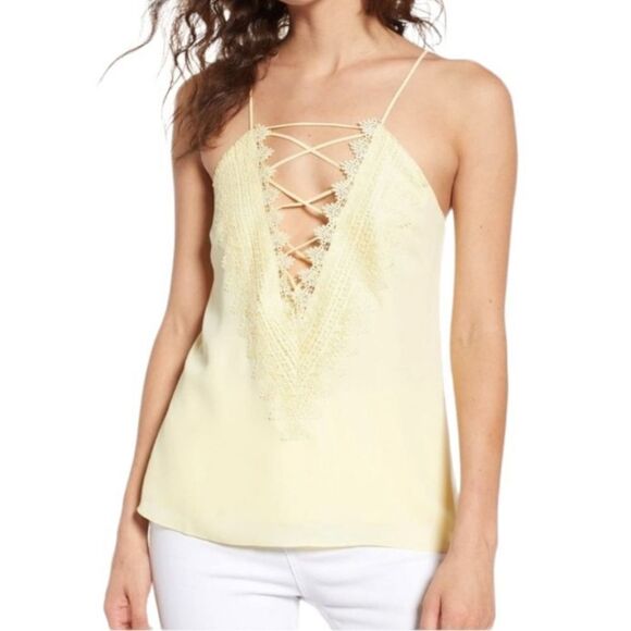 WAYF Posie Yellow Lace Trim Sleeveless Strappy V-Neck Camisole Tank Top Medium - Picture 14 of 14